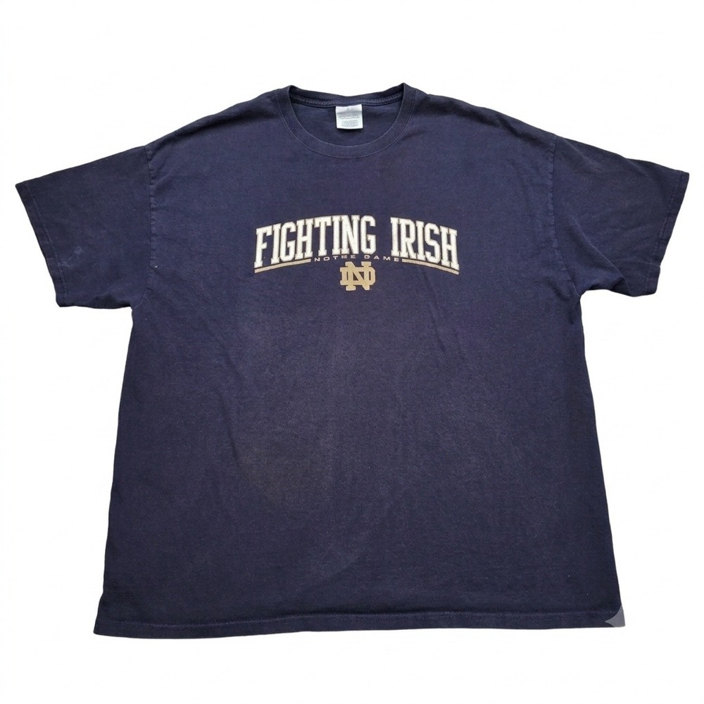 Vintage Notre Dame Fighting Irish T-Shirt Mens XXL 2XL Navy Spellout NCAA